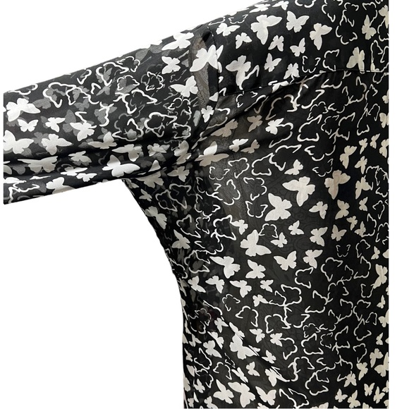 Charter Club Top Butterfly Black White Sheer Button-Front Blouse Women's M - Picture 9 of 12